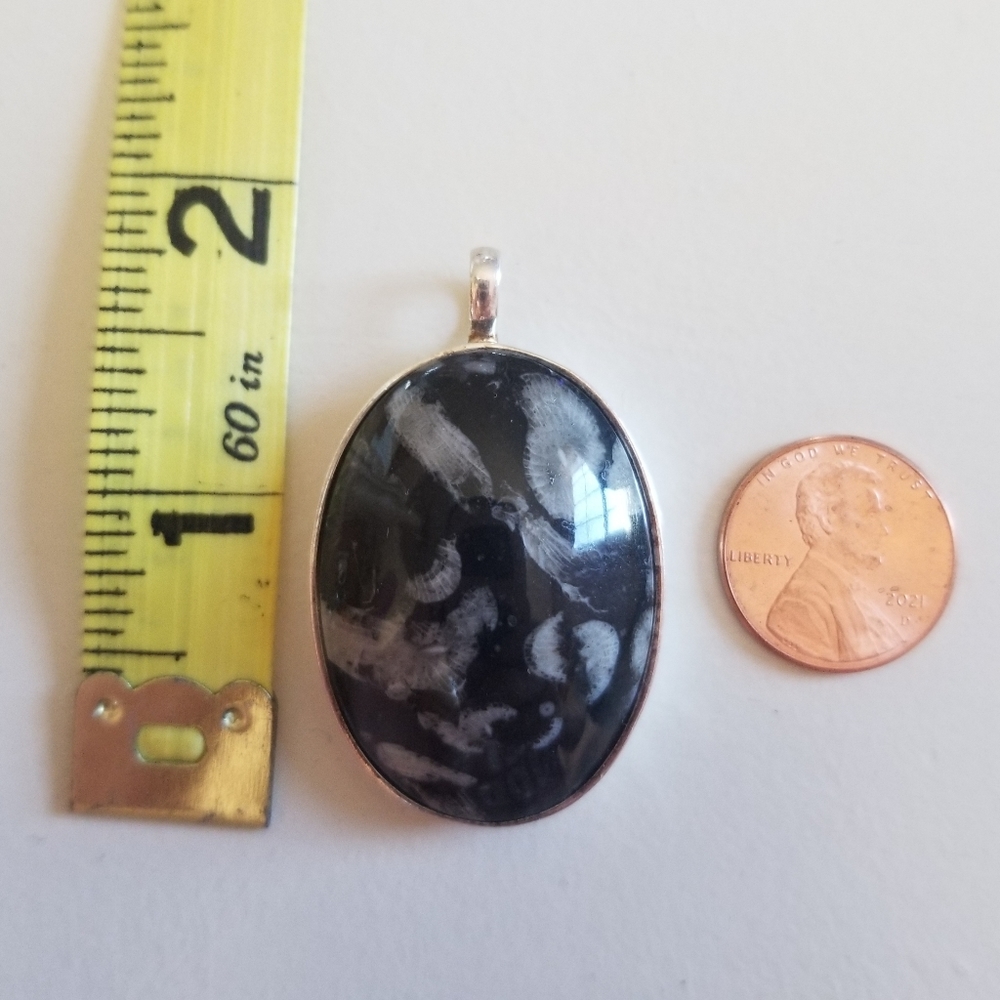 Estate Sterling Silver Snowflake Obsidian Pendant - Picture 2 of 4